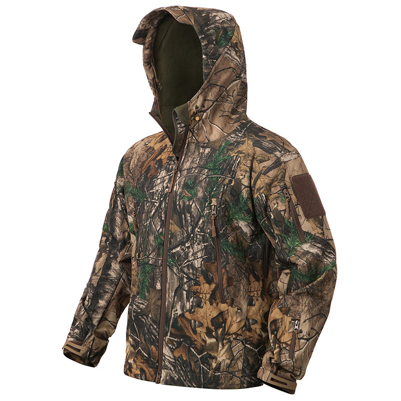 StealthCamo Waterproof Hooded Tactical Jacket - Warm Fleece, Windproof, Silent