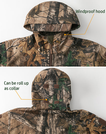 StealthCamo Waterproof Hooded Tactical Jacket - Warm Fleece, Windproof, Silent