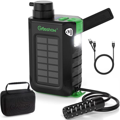 Portable Survival Water Filter, Power Bank & LED Light - Solar, USB, Hand Crank Powered