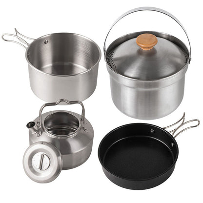 CampMaster 4-Piece Stainless Steel Kettle & Cookware Set - Portable Camping Gear