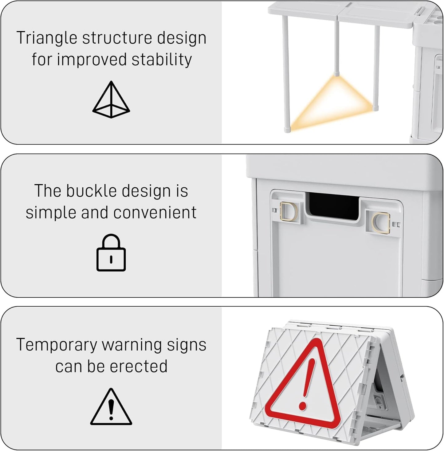 FoldAway Camping Storage Bin & Table with Safety Warning Sign