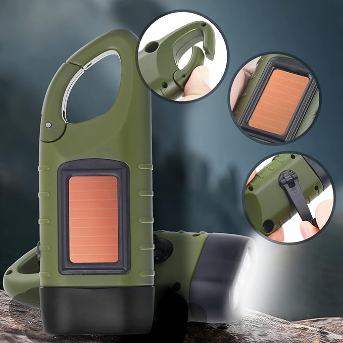 SolarCrank Survival Flashlights - Rechargeable LED Emergency Light w/ Carabiner