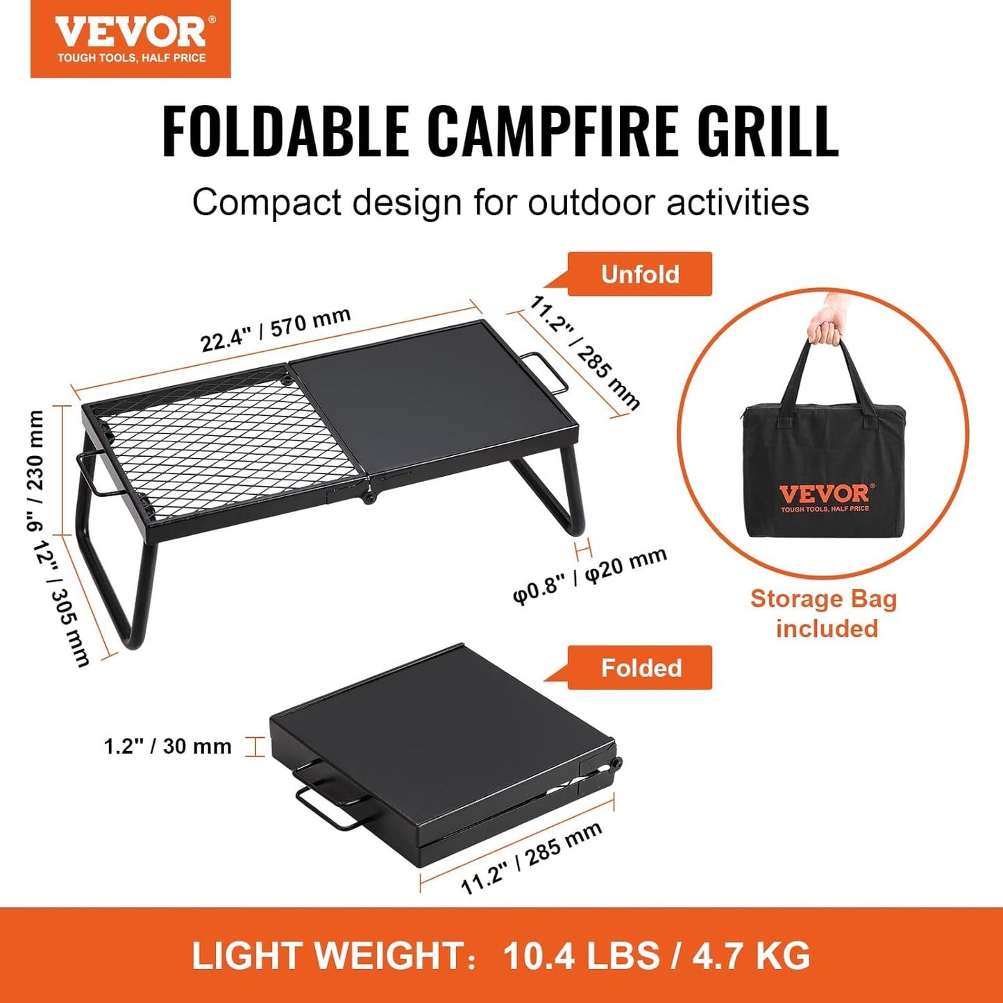 CampMate Foldable Grill & Griddle - Heavy Duty Fire Pit Cooking Rack