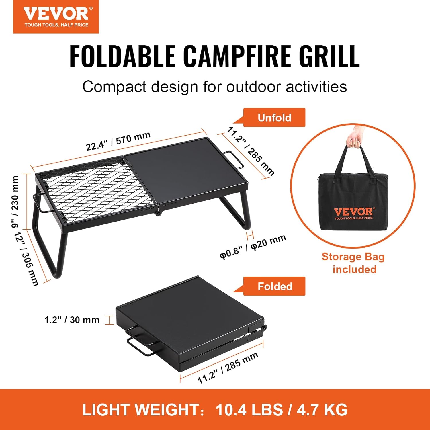 CampMate Foldable Grill & Griddle - Heavy Duty Fire Pit Cooking Rack