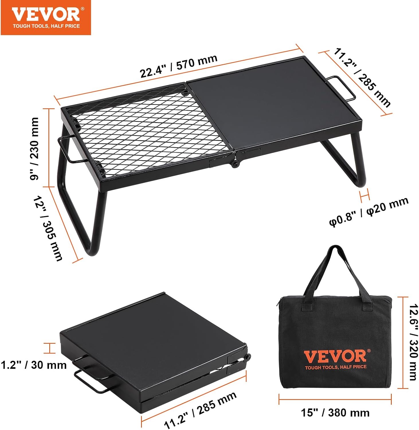 CampMate Foldable Grill & Griddle - Heavy Duty Fire Pit Cooking Rack