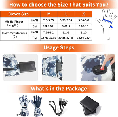 SnowStealth USB Rechargeable Heated Ski/Hunting Gloves - Size Chart