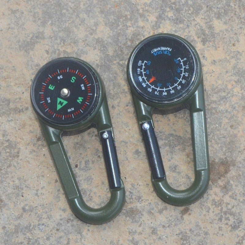 Adventure Pro Dual-Sided Survival Carabiner with Compass and Thermometer