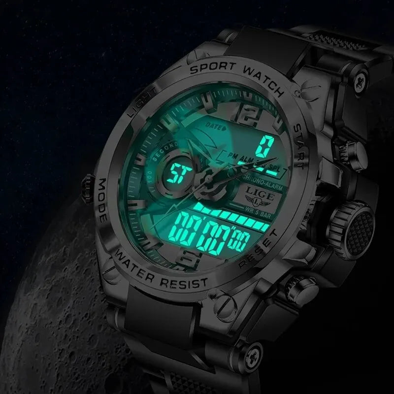 Lige SteelForce 50M Waterproof Military Sport Watch with LED