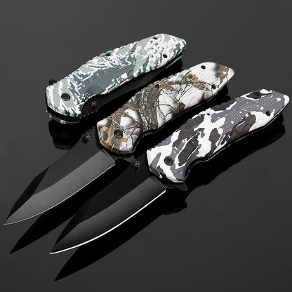 Camo Folding Survival Knife with Built-in Flint