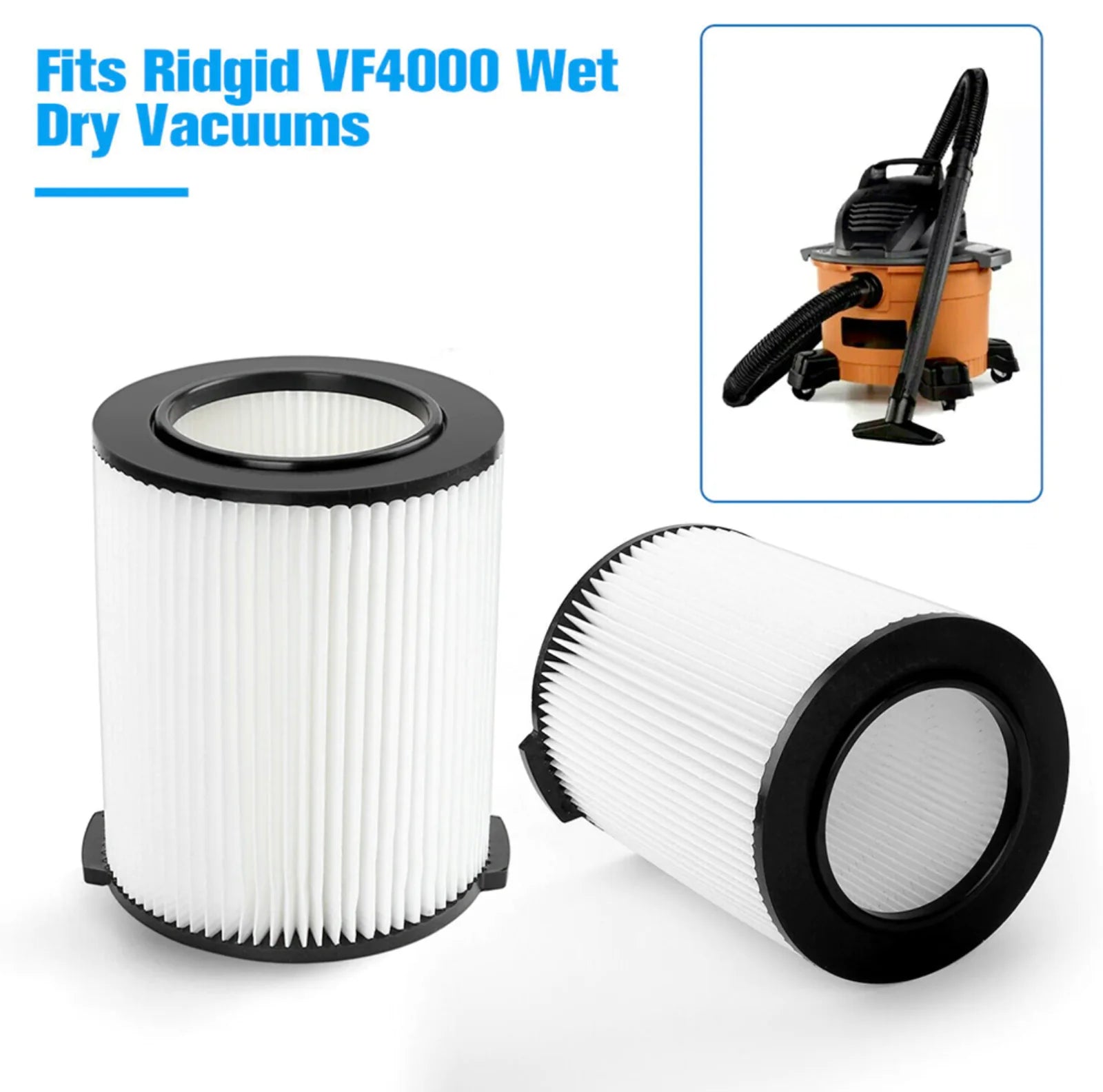 RIDGID VF4000 Wet/Dry Shop Vac Replacement Filter - Washable & Reusable (fits HUSKY & CRAFSTMAN Vacs)