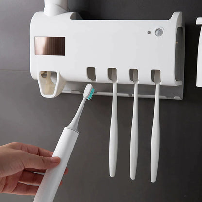 UV Light Toothbrush Holder & Automatic Dispenser - Clean & Sanitized Brushes