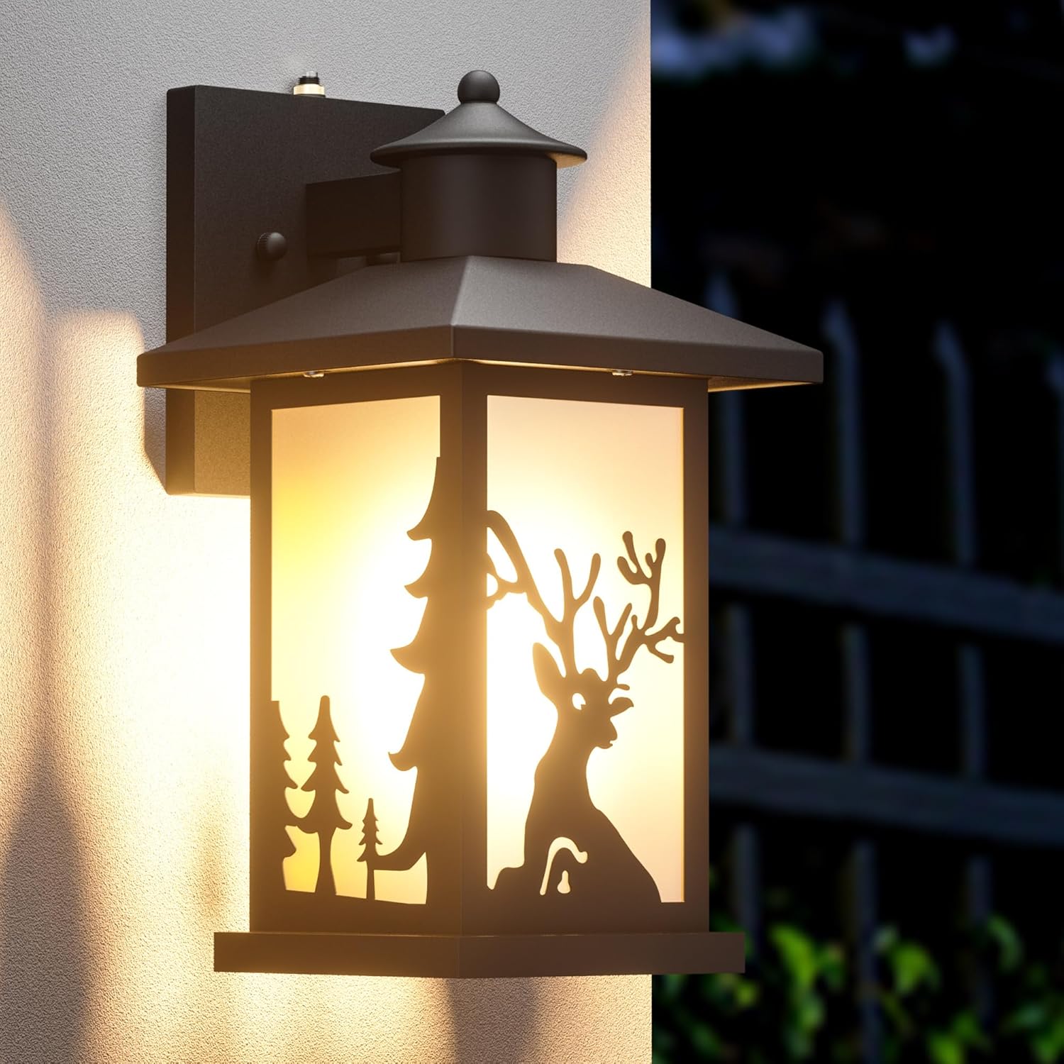 WildLodge Outdoor Porch Light - Deer Design, Motion Sensor, Dusk to Dawn