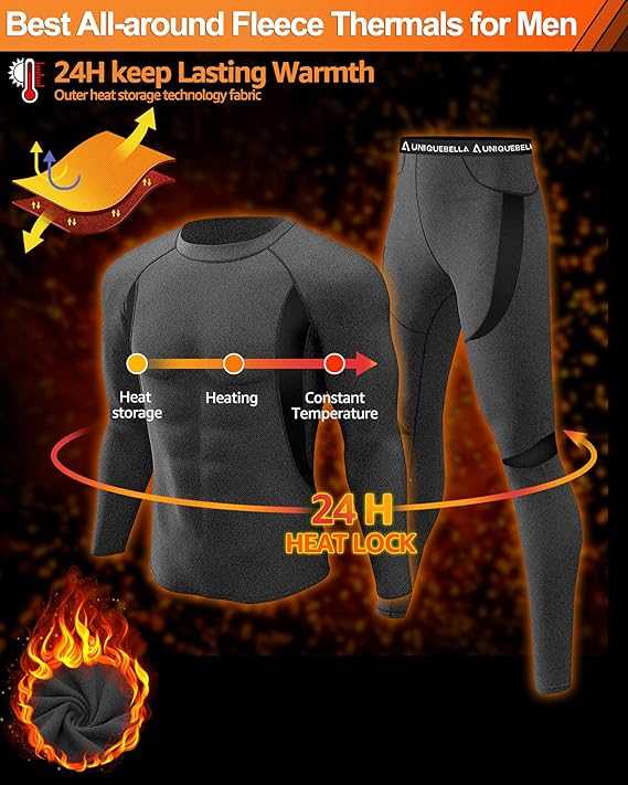 ThermoSkin Fleece-Lined Base Layer Set - Ultra Soft, Stretchy, Breathable