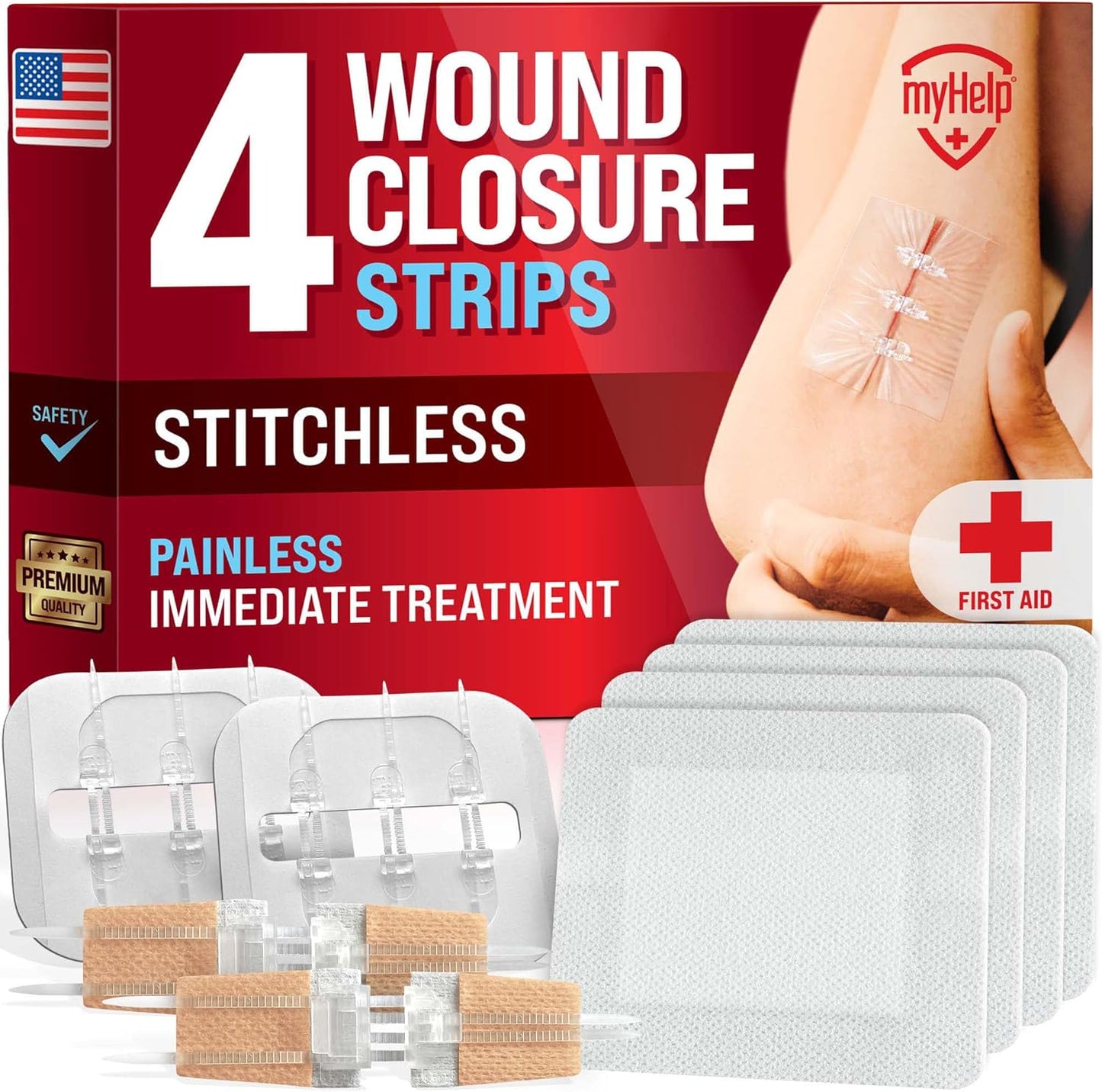 Zipper Wound Closure Kit - Stitch-Free Butterfly Bandages 4-Pack