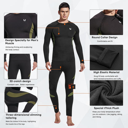 ThermoSkin Fleece-Lined Base Layer Set - Ultra Soft, Stretchy, Breathable