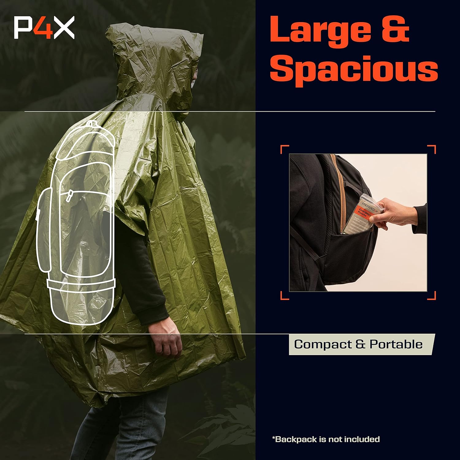 All-Weather Survival Poncho with Mylar Blanket - 4 Pack Emergency Kit