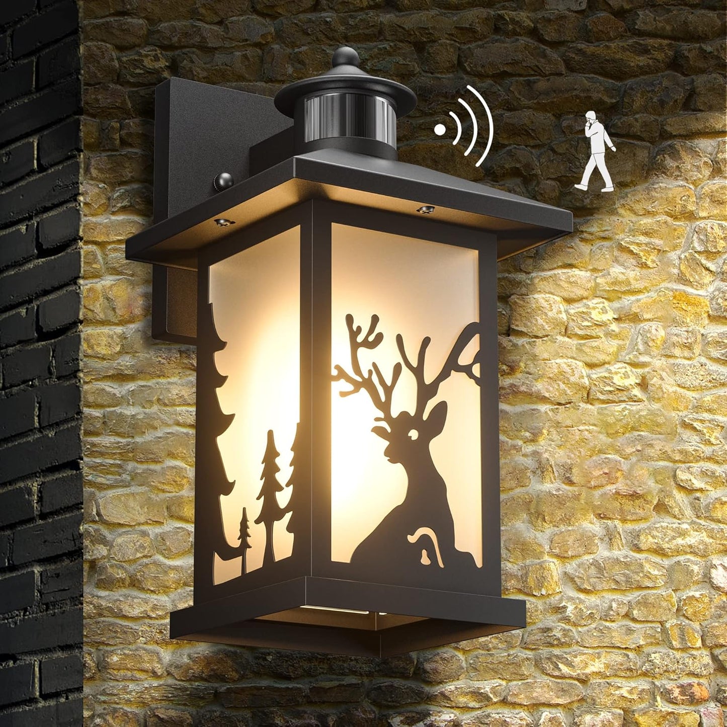 WildLodge Outdoor Porch Light - Deer Design, Motion Sensor, Dusk to Dawn