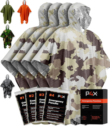 All-Weather Survival Poncho with Mylar Blanket - 4 Pack Emergency Kit