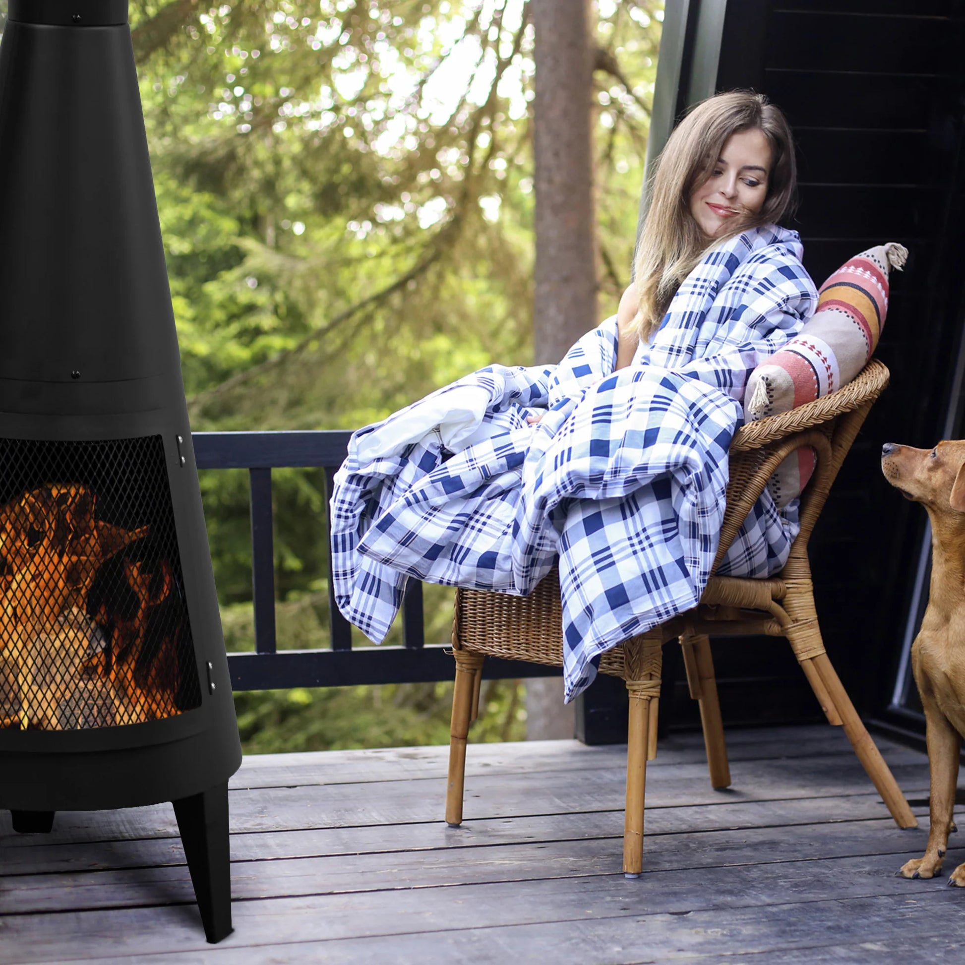 FireFlow Mesh Chiminea - Modern Wood-Burning Outdoor Fireplace