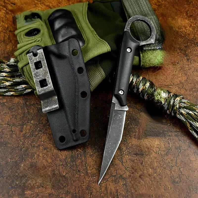 StealthEdge Tanto Neck Knife - Compact Tactical Self-Defense Blade - with paracord and tactical gloves