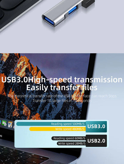 Fast 4 Port USB-C to USB 3.0 Hub Splitter for Mac, PC & Mobile Devices