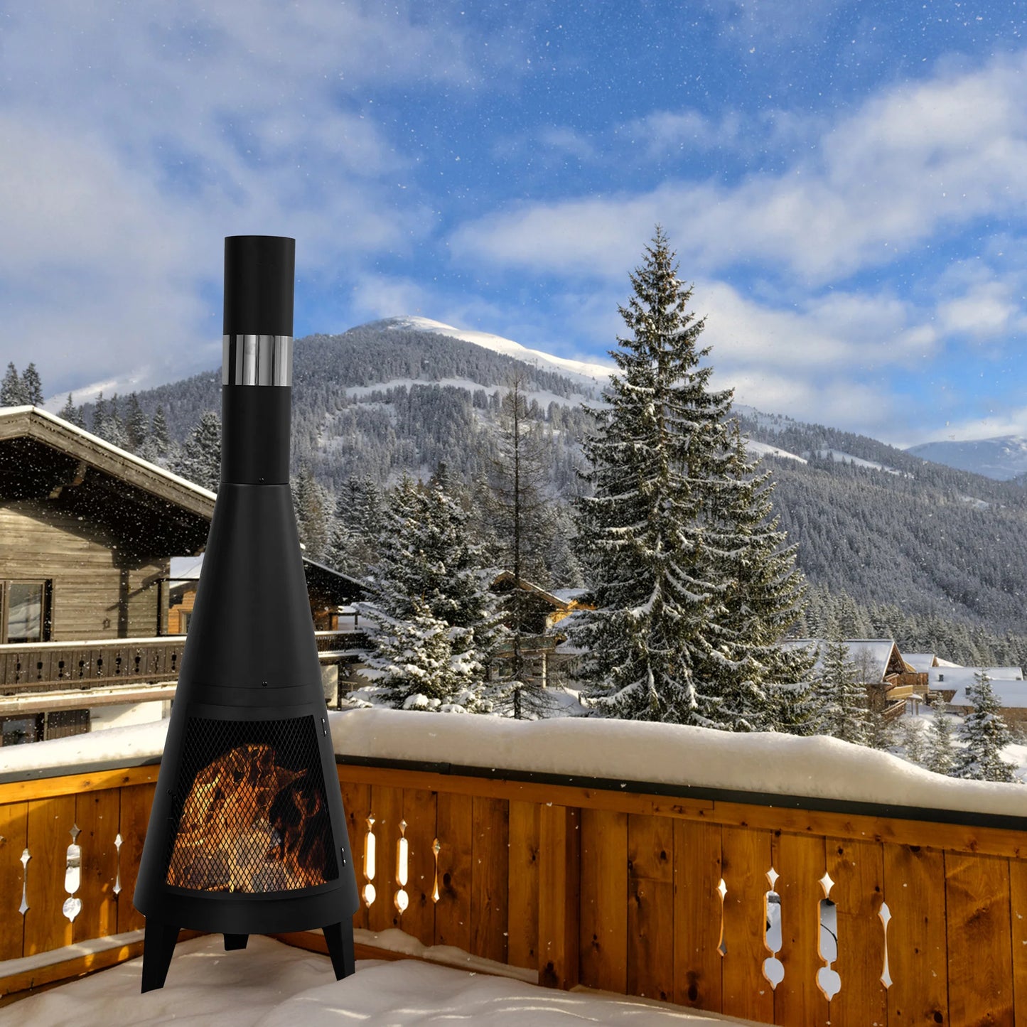 FireFlow Mesh Chiminea - Modern Wood-Burning Outdoor Fireplace