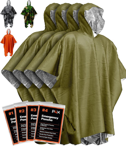 All-Weather Survival Poncho with Mylar Blanket - 4 Pack Emergency Kit