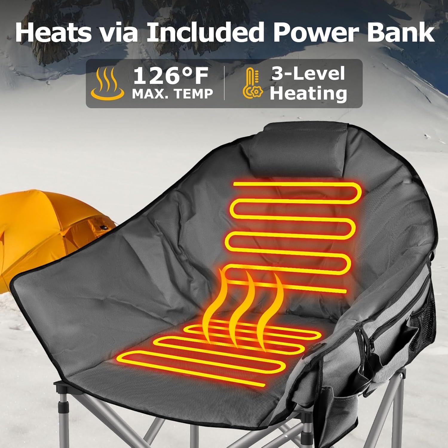 CozyPro Heated Camping Chair with Power Bank - heats via included power bank