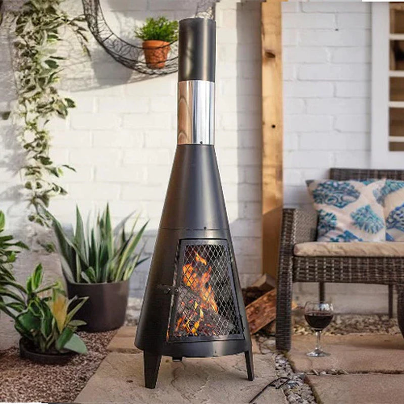 FireFlow Mesh Chiminea - Modern Wood-Burning Outdoor Fireplace