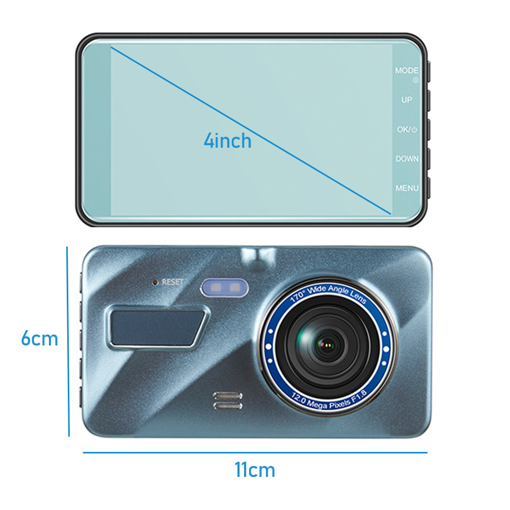 4” HD Touch Screen Dual Lens Dash Cam Recorder – Front & Rear Night Vision