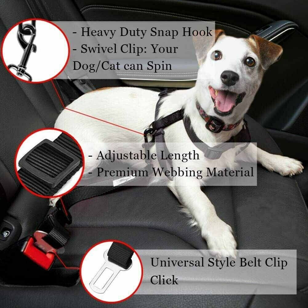 PetSecure Adjustable Seatbelt Harness – Car Safety Lead (2 Pack)