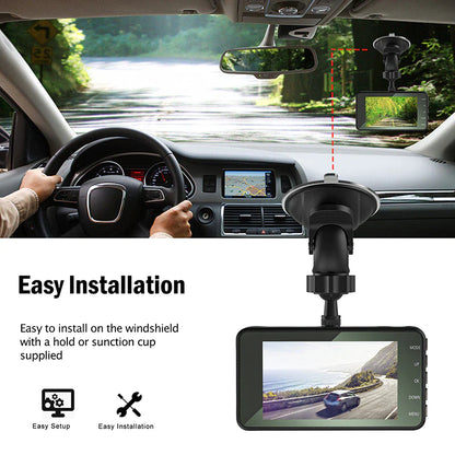 4” HD Touch Screen Dual Lens Dash Cam Recorder – Front & Rear Night Vision