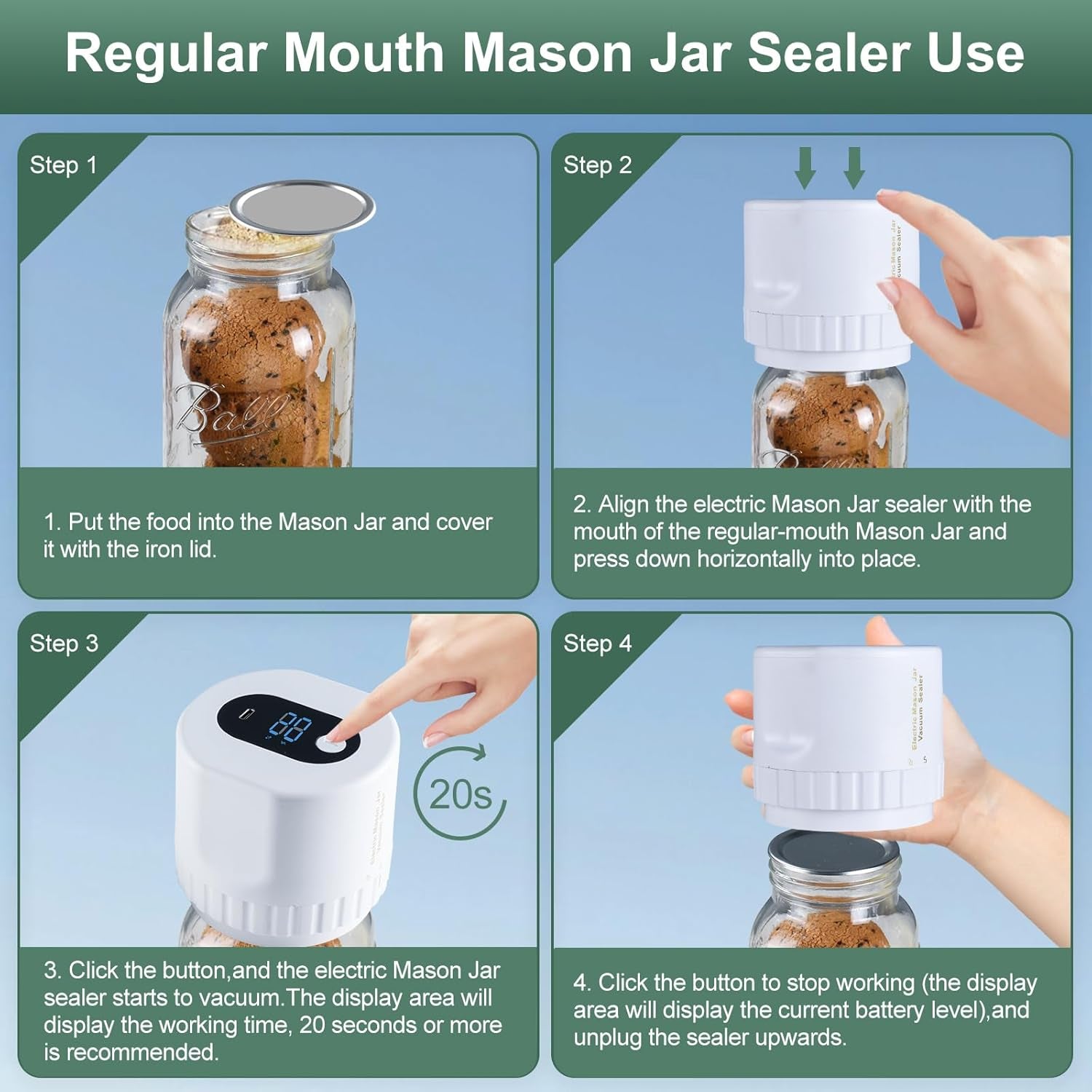 MasonSeal Cordless Mason Jar Vacuum Sealer