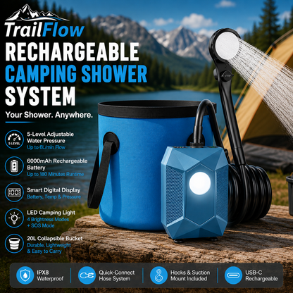TrailFlow Rechargeable Camping Shower System