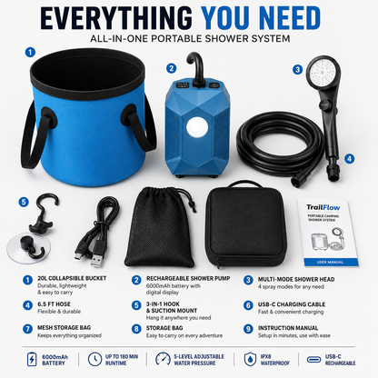 TrailFlow Rechargeable Camping Shower System