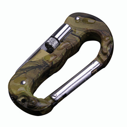 5-in-1 Tactical Camouflage Carabiner: Knife, Saw, LED Light & Keychain