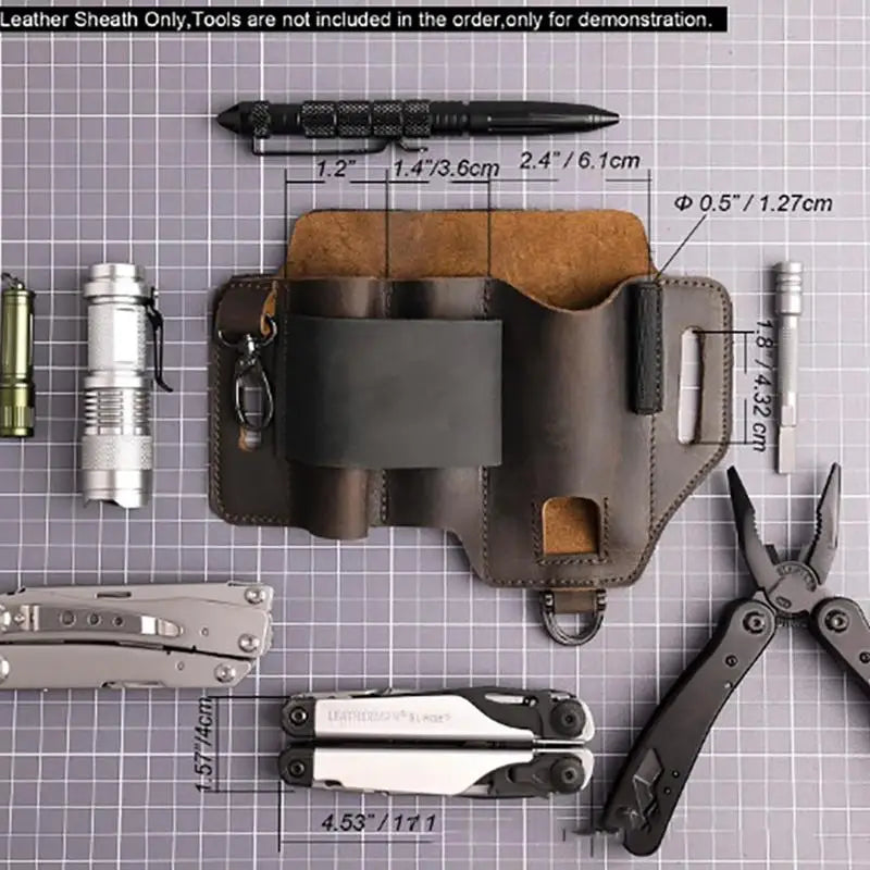 EDC Leather Multitool Organizer - Tactical Belt Sheath Holder
