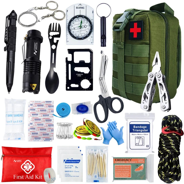 24-in-1 Survival First Aid Kit - Tactical Trauma Bag for Hiking, Camping, and Travel