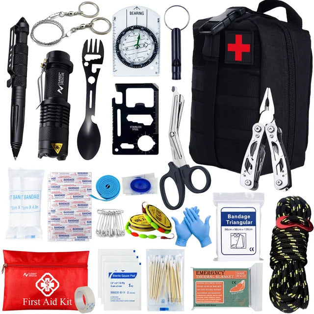 24-in-1 Survival First Aid Kit - Tactical Trauma Bag for Hiking, Camping, and Travel