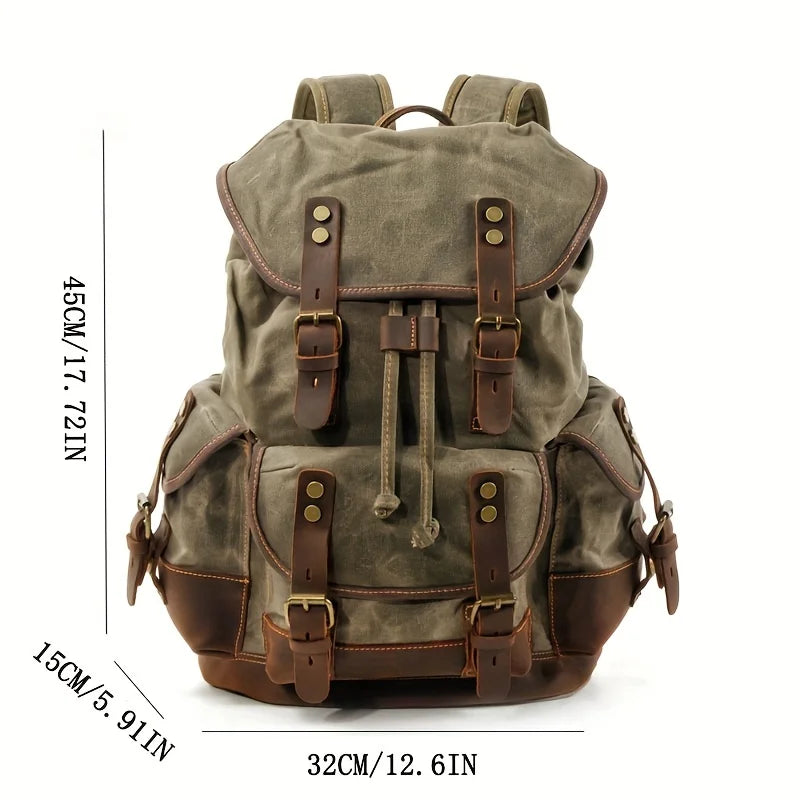 Vintage Waterproof Waxed Canvas Backpack – Travel & Laptop Rucksack