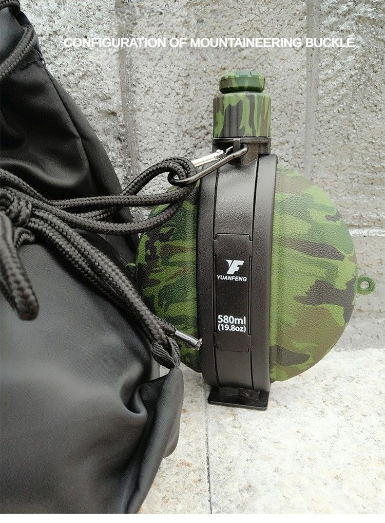 580ML Military Camouflage Water Bottle with Compass - Collapsible & Leakproof