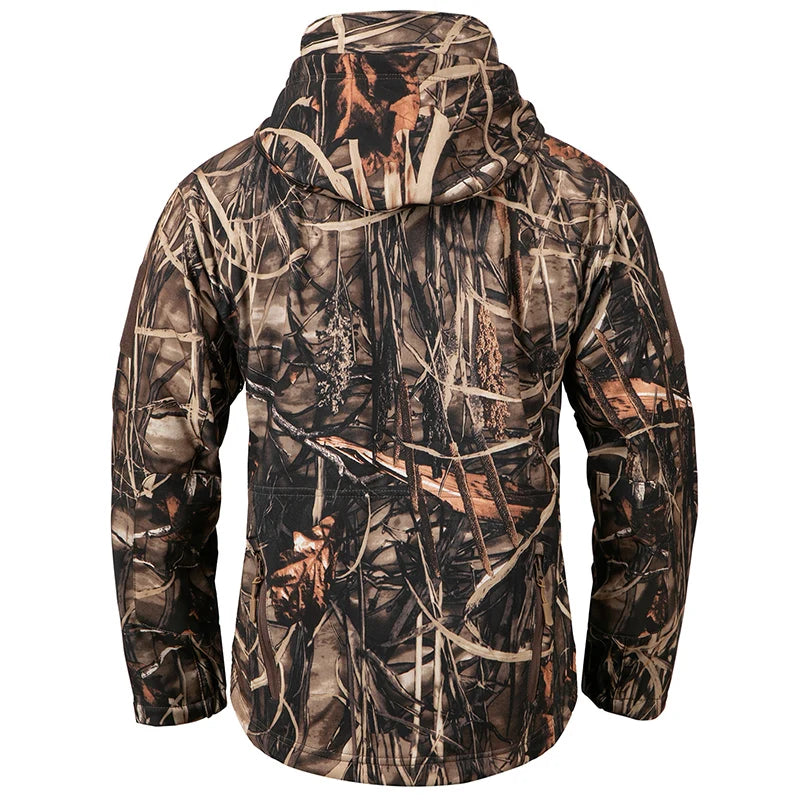 StealthCamo Waterproof Hooded Tactical Jacket - Warm Fleece, Windproof, Silent