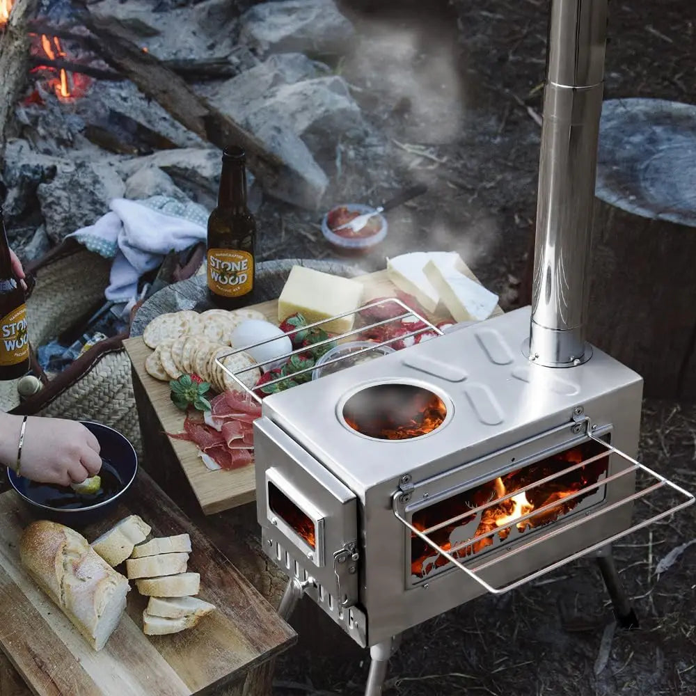 DeerView Tent Stove - Folding Stainless Steel Wood Burner with Chimney