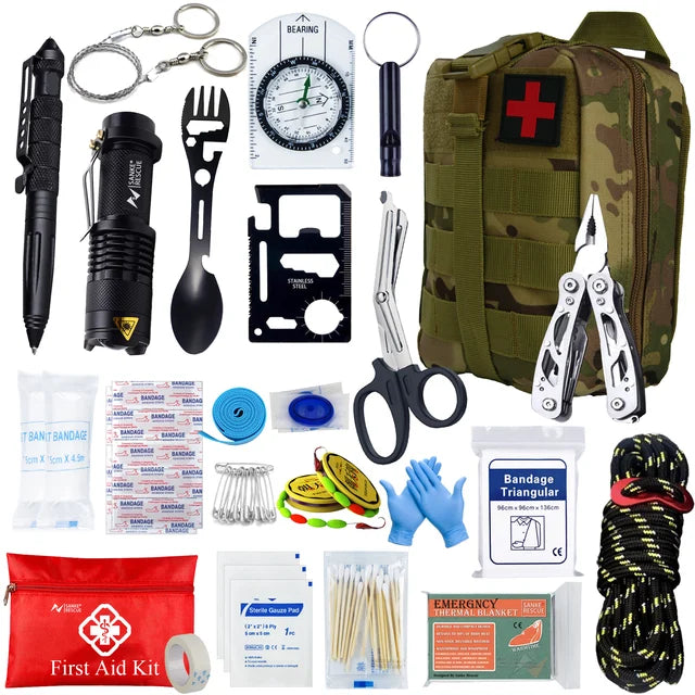 24-in-1 Survival First Aid Kit - Tactical Trauma Bag for Hiking, Camping, and Travel