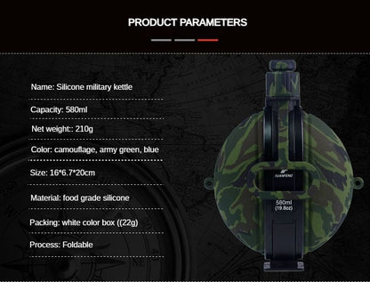 580ML Military Camouflage Water Bottle with Compass - Collapsible & Leakproof