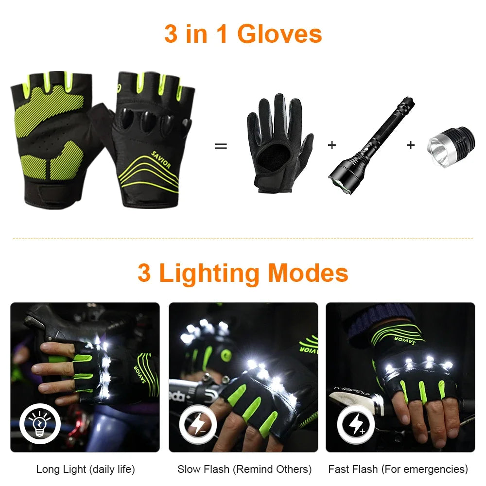 BrightTrail LED Gloves - USB Rechargeable for Cycling, Camping, Fishing