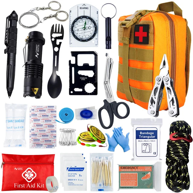 24-in-1 Survival First Aid Kit - Tactical Trauma Bag for Hiking, Camping, and Travel