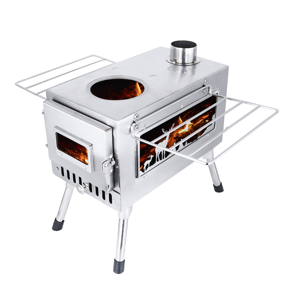 DeerView Tent Stove - Folding Stainless Steel Wood Burner with Chimney