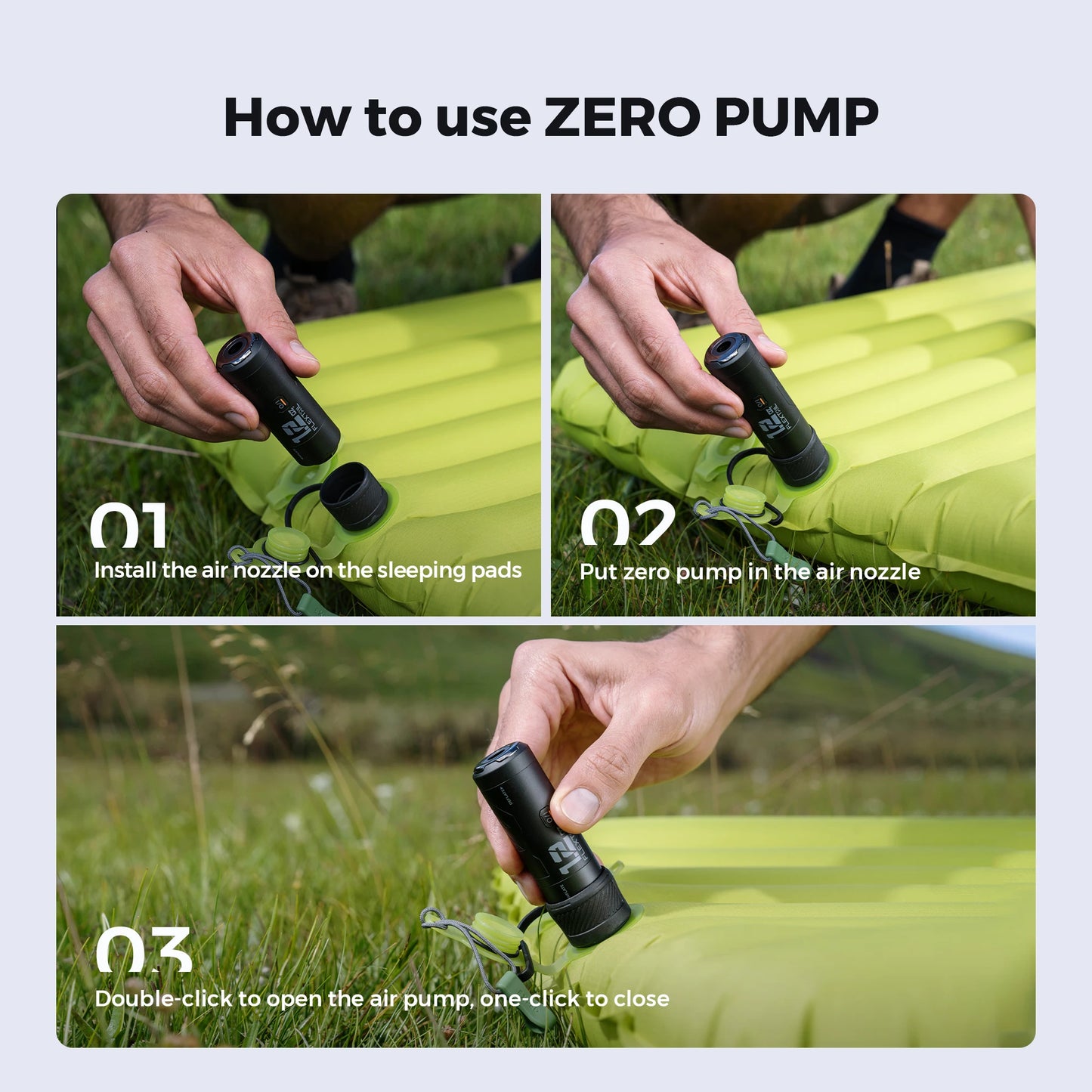 ZERO PUMP Ultra Mini Rechargeable Air Pump with 6 Nozzles for Camping