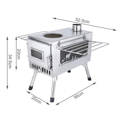 DeerView Tent Stove - Folding Stainless Steel Wood Burner with Chimney